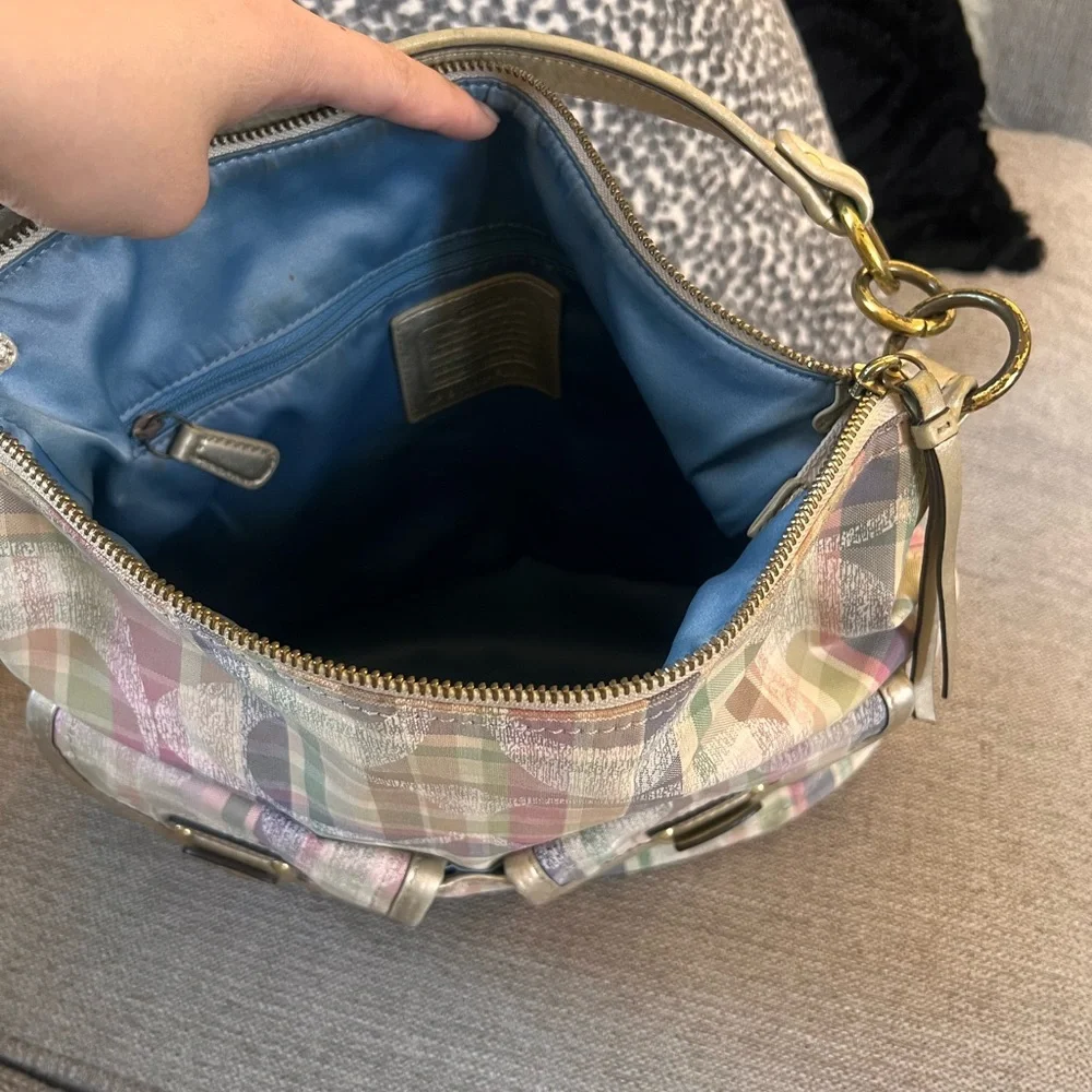 Coach Poppy Madras Tartan Pastel Plaid Hobo Shoulder Bag - Picture 11 of 13